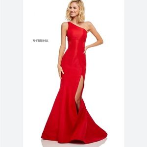 Sherri Hill 52752 - Red one shoulder dress formal